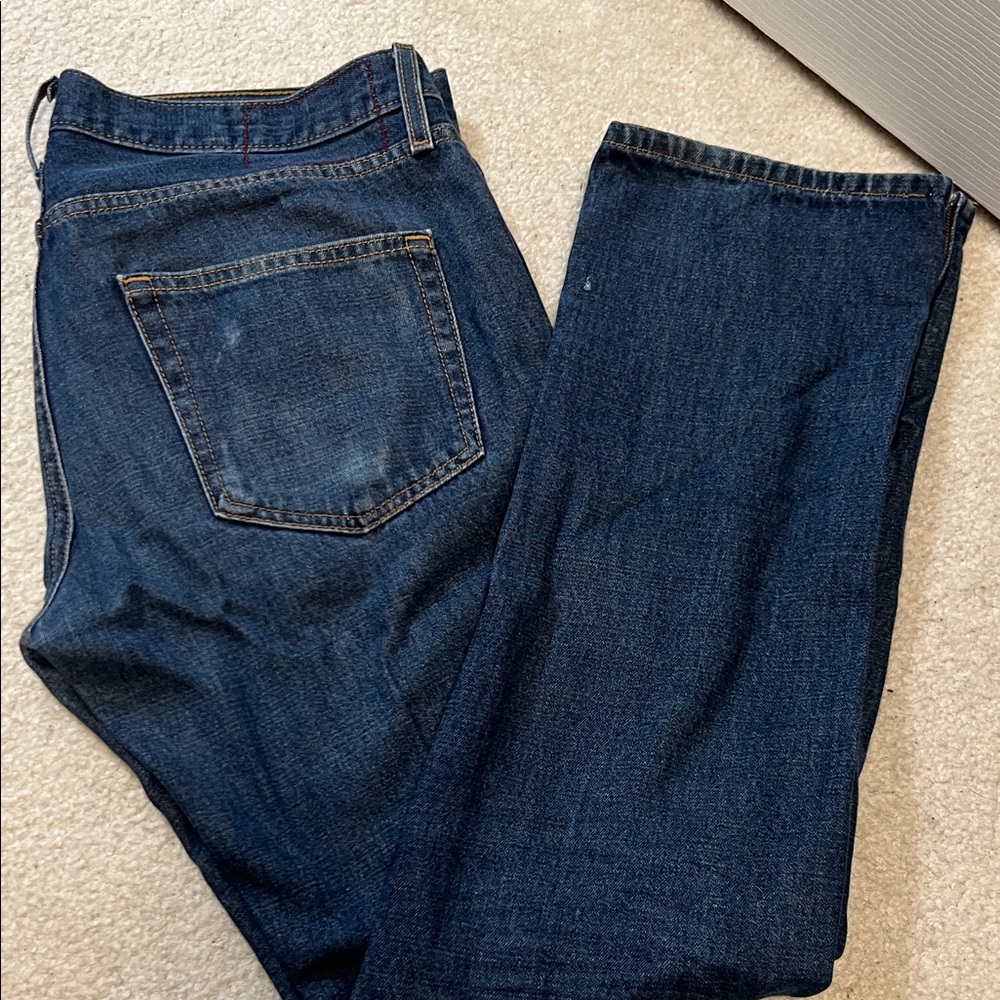 Men's Size 34x35 Adam Levine THE DEAN Dark Blue Straight Jeans Zipper Leg Bottom